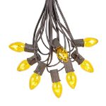 C7 25 Light String Set with Yellow Twinkle Bulbs on Brown Wire