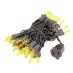 Yellow Christmas Mini Lights 50 Light on Brown Wire 11 Feet Long