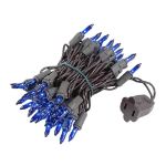 Blue Christmas Mini Lights 50 Light on Brown Wire 11 Feet Long