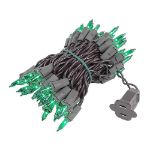 Green Christmas Mini Lights 50 Light on Brown Wire 11 Feet Long
