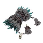 Green Christmas Mini Lights 50 Light on Brown Wire 11 Feet Long