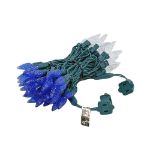 Blue and White 70 LED C6 Strawberry Mini Lights Commercial Grade Green Wire