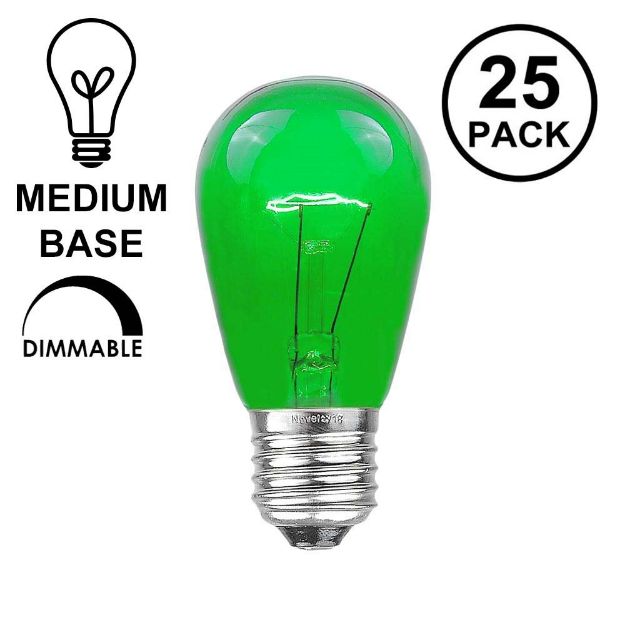 25 Pack of Transparent Green S14 11 Watt Bulbs Medium Base e26