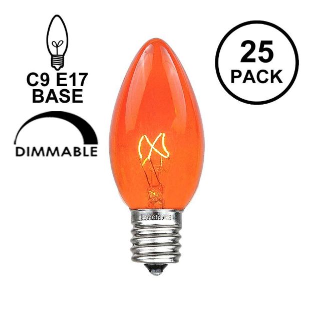 Amber/Orange Transparent C9 7 Watt Replacement Bulbs 25 Pack