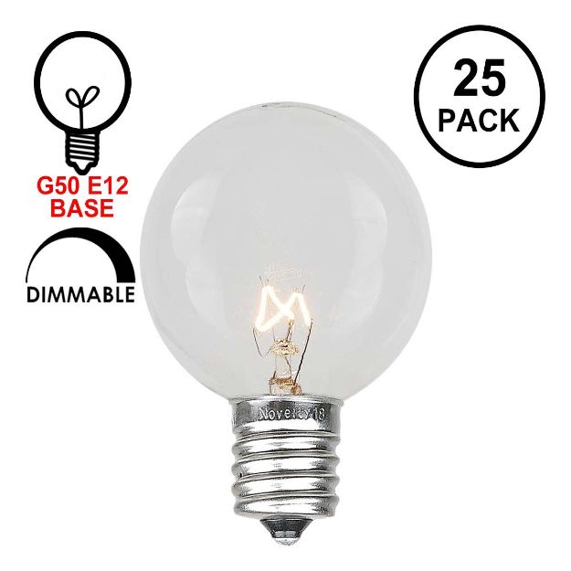 E12 Clear G50 7 Watt Replacement Bulbs 25 Pack E12 Base