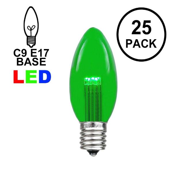 Green Smooth Glass C9 LED Bulbs - 25pk