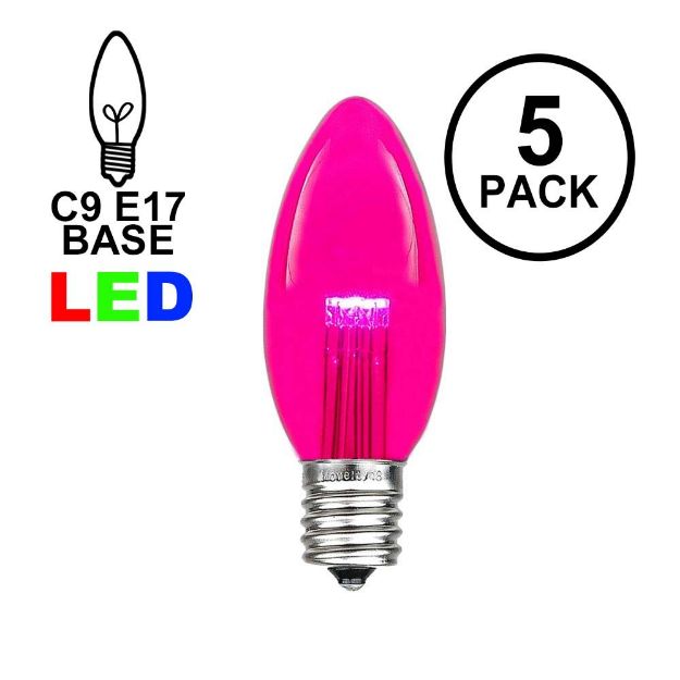 5 Pack Pink Smooth Glass C9 LED Bulbs