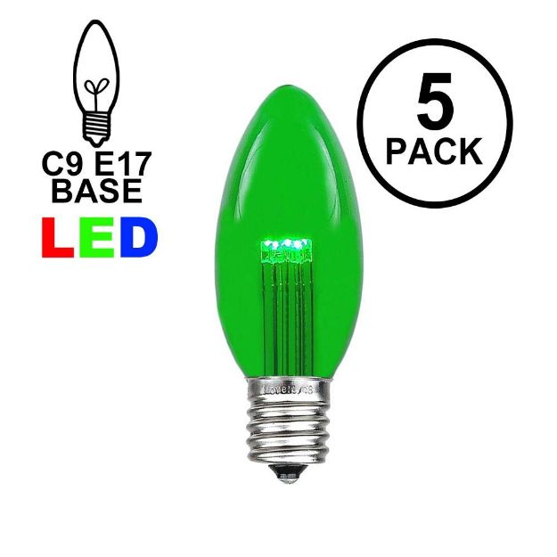 Green Smooth Glass C9 LED Bulbs - 5pk
