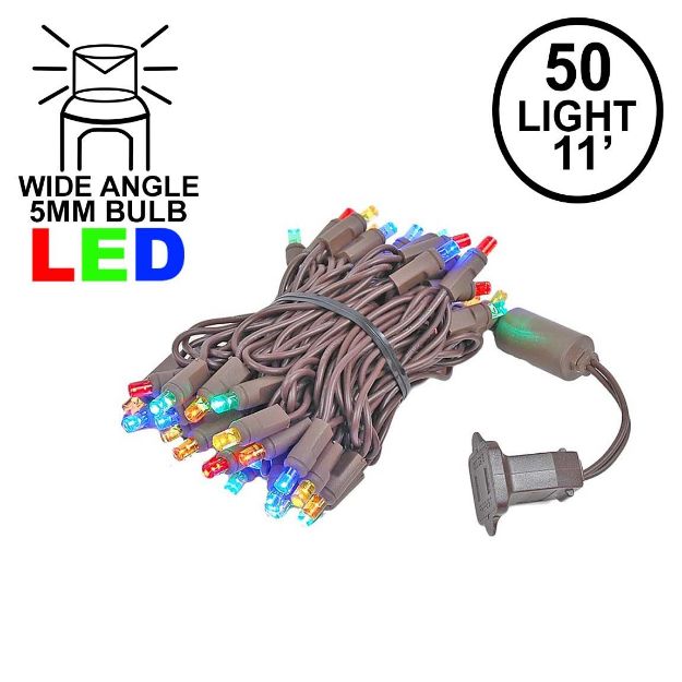 50 LED Multi LED Christmas Lights 11' Long on Brown Wire