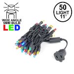 50 LED Multi LED Christmas Lights 11' Long on Black Wire