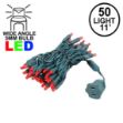 50 LED Red LED Christmas Lights 11' Long on Green Wire