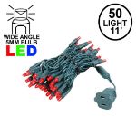 50 LED Red LED Christmas Lights 11' Long on Green Wire