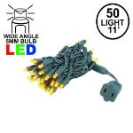 50 LED Yellow (gold) LED Christmas Lights 11' Long on Green Wire