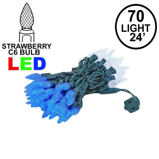 Blue and White 70 LED C6 Strawberry Mini Lights Commercial Grade Green Wire