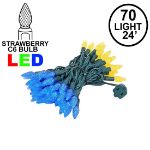 Yellow and Blue 70 LED C6 Strawberry Mini Lights Commercial Grade Green Wire