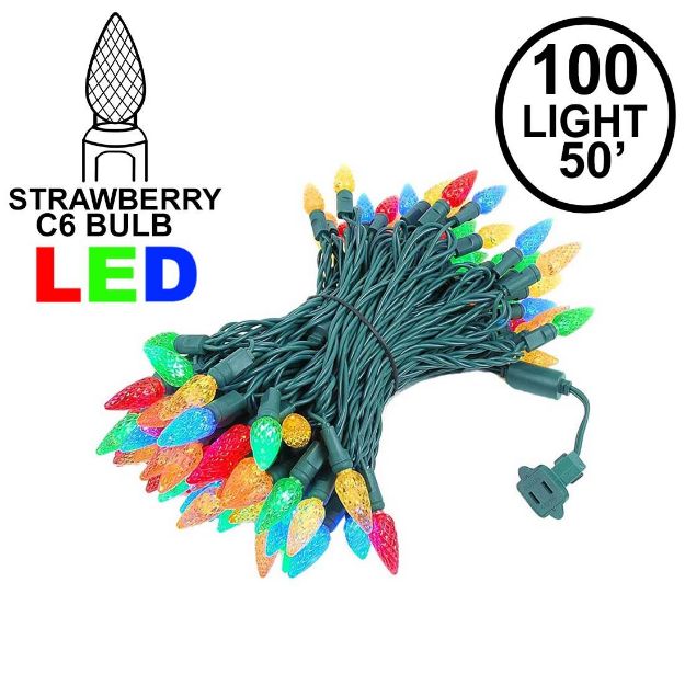 Multi 100 LED C6 Strawberry Mini Lights Commercial Grade Green Wire