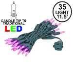 35 Light Traditional T5 Pink LED Mini Lights Green Wire