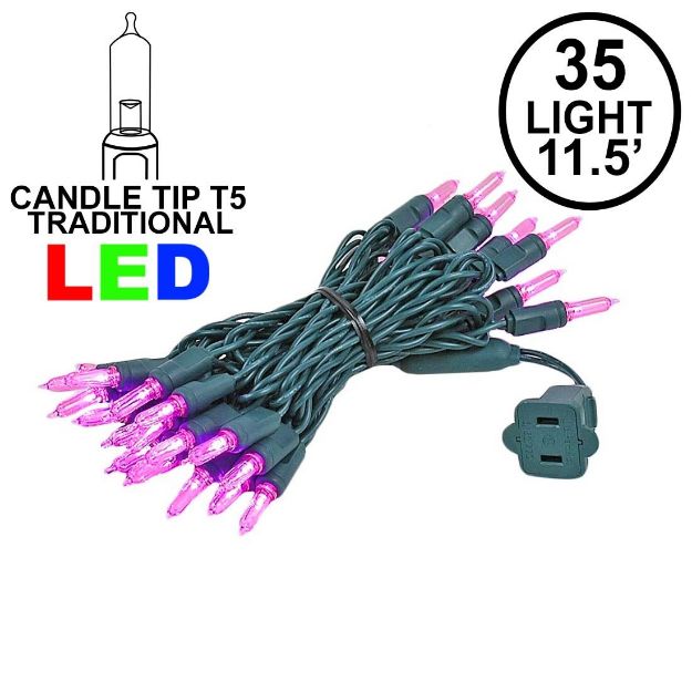 35 Light Traditional T5 Pink LED Mini Lights Green Wire