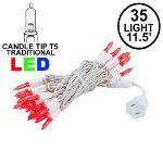 35 Light Traditional T5 Red LED Mini Lights White Wire
