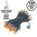 Amber/Orange Christmas Mini Lights 100 Light 50 Feet Long on Green Wire