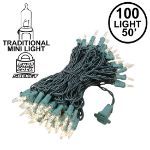 Clear Christmas Mini Lights 100 Light 50 Feet Long on Green Wire