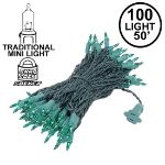 Green Christmas Mini Lights 100 Light 50 Feet Long on Green Wire