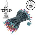 Multi Christmas Mini Lights 100 Light 50 Feet Long on Green Wire
