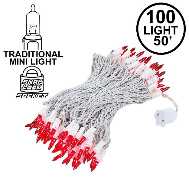 Red Christmas Mini Lights 100 Light 50 Feet Long on White Wire