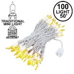 Yellow Christmas Mini Lights 100 Light 50 Feet Long on White Wire