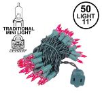 Pink 50 Light 11' Long Green Wire Christmas Mini Lights