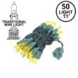 Yellow 50 Light 11' Long Green Wire Christmas Mini Lights