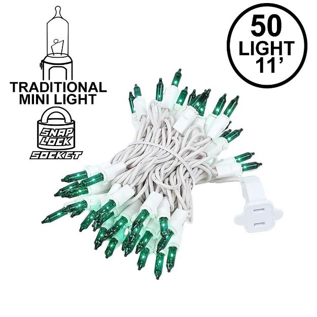 Green 50 Light 11' Long White Wire Christmas Mini Lights