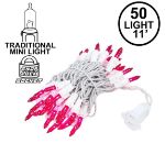 Pink 50 Light 11' Long White Wire Christmas Mini Lights