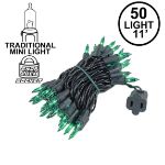 Green Christmas Mini Lights 50 Light on Black Wire 11 Feet Long