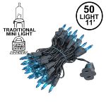 Teal Christmas Mini Lights 50 Light on Black Wire 11 Feet Long