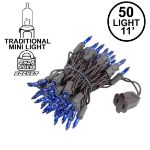 Blue Christmas Mini Lights 50 Light on Brown Wire 11 Feet Long