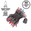 Multi Colored Christmas Mini Lights 50 Light on Brown Wire 11 Feet Long
