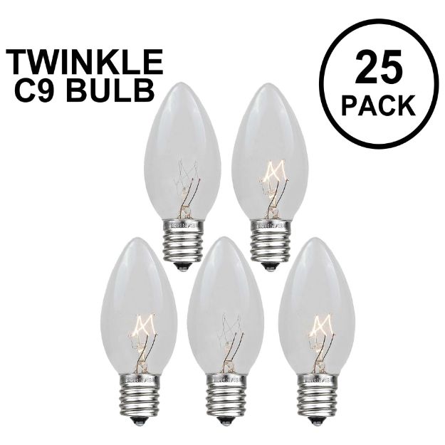 Clear Twinkle C9 Bulbs 7 Watt Replacement Lamps 25 Pack