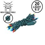 20 Light Non Connectable Multi LED Mini Lights Green Wire