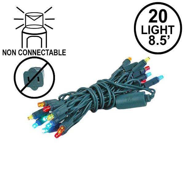 20 Light Non Connectable Multi LED Mini Lights Green Wire