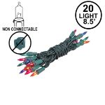 Non Connectable Multi Colored Green Wire Mini Lights, *19* Light, 8.5'