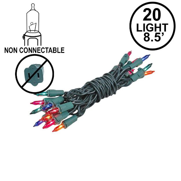Non Connectable Multi Colored Green Wire Mini Lights, *19* Light, 8.5'