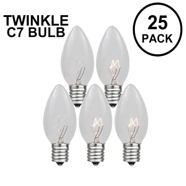 Clear Twinkle C7 7 Watt Bulbs 25 Pack