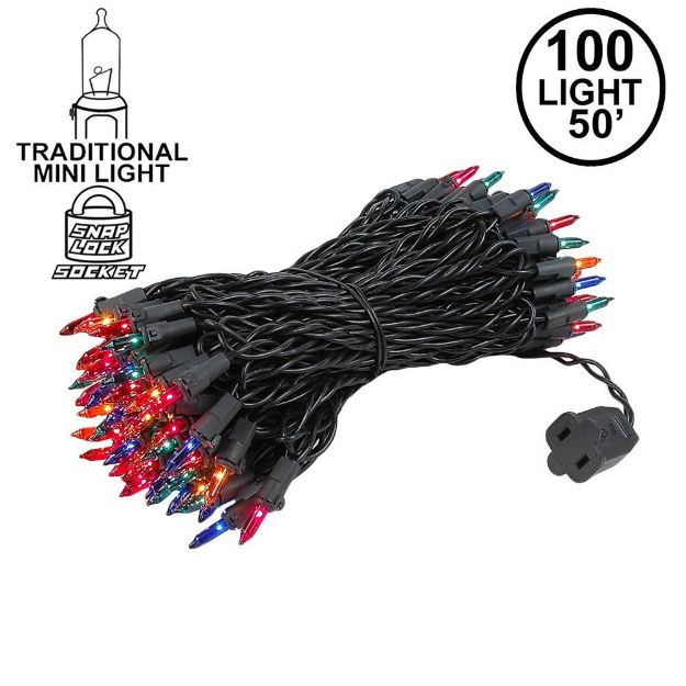 Multi Christmas Mini Lights 100 Light 50 Feet Long on Black Wire