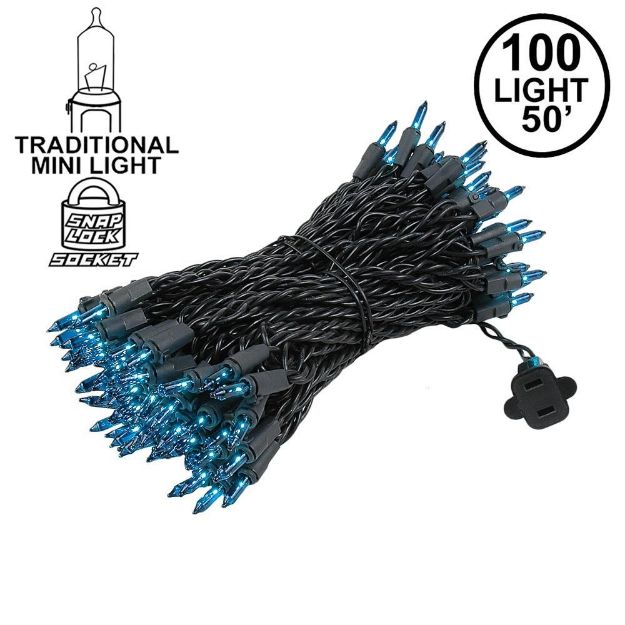 Teal Christmas Mini Lights 100 Light 50 Feet Long on Black Wire