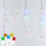 Multi LED Icicle Lights on White Wire 70 Bulbs