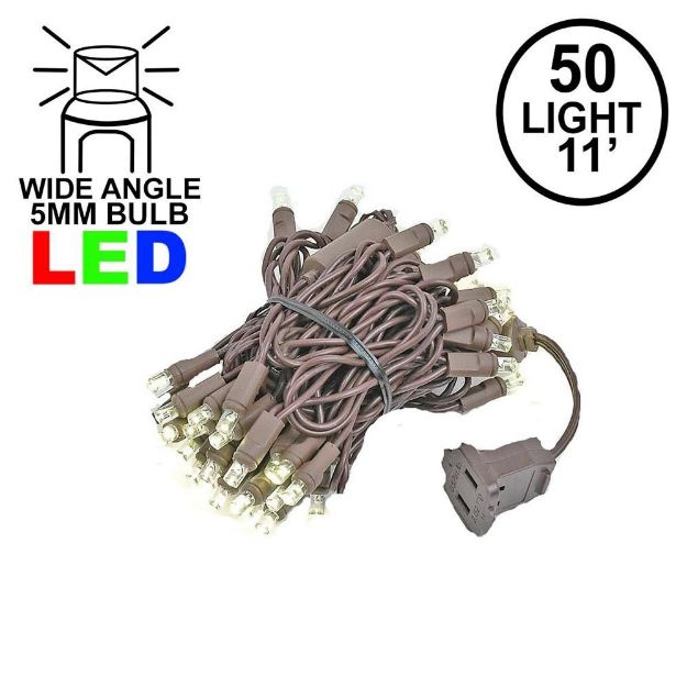 50 LED Warm White LED Christmas Lights 11' Long on Brown Wire