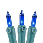 Blue Christmas Mini Lights 100 Light 50 Feet Long on Green Wire