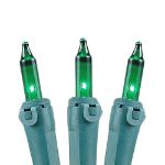 Green Christmas Mini Lights 100 Light 50 Feet Long on Green Wire