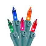 Multi Christmas Mini Lights 100 Light 50 Feet Long on Green Wire
